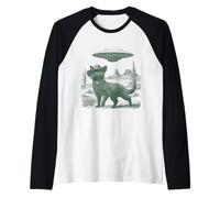 Gato Misterioso en Sombrero Desierto UFO Encuentro Estilo Vintage Camiseta Manga Raglan