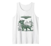 Gato Misterioso en Sombrero Desierto UFO Encuentro Estilo Vintage Camiseta sin Mangas