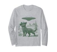 Gato Misterioso en Sombrero Desierto UFO Encuentro Estilo Vintage Manga Larga