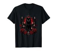 Gato místico Rosas Góticas Vela Mágica Camiseta