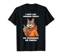 Gato Morgenmuffel I Dont Like Morning Camiseta gráfica económica, Hombre, Negro, L