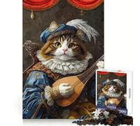 Gato músico con Atuendo renacentista Rompecabezas de 1000 Piezas para Adolescentes Ideal para ejercitar la Mente,desarrollar la Memoria,divertirse y Encontrar (38x26cm)
