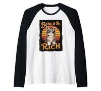 Gato Nacido para ser Rico, Estilo Retro y Genial como un Gatito Camiseta Manga Raglan