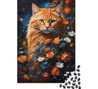 Gato Naranja Arte Puzzle de 1000 Piezas Puzzle para Adultos Papel Flor Ilustrada Juego de Puzzle 1000 Piezas Relajación Decoración Regalo Familiar 70x50cm/1000pcs