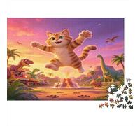 Gato Naranja Dibujos Animados Puzzle de 1000 Piezas Papel para Adultos Parque de Dinosaurios Puzzle para Toda la Familia Relajación Decoración Regalo 38x26cm/1000pcs