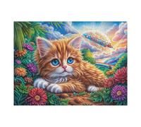Gato Naranja Entre Flores densas Puzzles 500 Piezas DIY Creativo Personalizable Flora Meadow Spray Rompecabezas Familiar para Toda La Familia Juguete Educativo Aliviar Estrés Decorativo 500 PCS