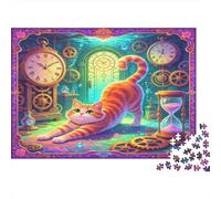 Gato Naranja Fantástico Habitación Puzzle de 1000 Piezas Papel Puzzle para Adultos Escena Reloj Vintage Relajación Ocio Regalo 38x26cm/1000pcs