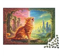 Gato Naranja Puzzle de 1000 Piezas Puzzle para Adultos Fantasía Ciudad y Bosque Relajación Concentración Decoración Regalo 52x38cm/1000pcs