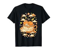 Gato Naranja soñoliento en Taza de té Moon Stars Cozy Night Dream Camiseta