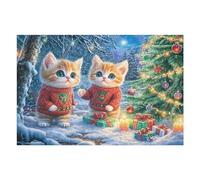 Gato navideño Escena de Nieve Rompecabezas 1000 Piezas Cartón Grueso para Coleccionistas Noches De Cita Mejora Concentración Ocio En Casa Regalo Reyes Magos 1000 PCS