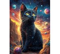 Gato Negro bajo Cielo Estrellado Puzzles 1000 Piezas Construir DIY 3D Ciencia ficción sueño mágico Rompecabezas para Adultos Maquetas Educativas Aliviar Estrés Estera Portátil 1000 PCS