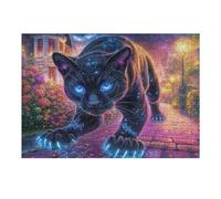 Gato Negro bajo el Cielo Estrellado Puzzle 300 Piezas Papel Mayores Alivio Ansiedad Actividad para La Mente Ocio Tranquilo En Casa Más Vendido Regalo Original 300 PCS