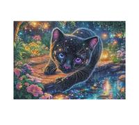 Gato Negro bajo el Cielo Estrellado Puzzle 300 Piezas Papel Mayores Alivio Ansiedad Actividad para La Mente Ocio Tranquilo En Casa Más Vendido Regalo Original 300 PCS
