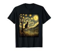 Gato Negro bajo un Cielo Estrellado en Espiral Van Gogh Classic Camiseta