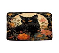Gato Negro Boho Flor Vintage Flor Retro Estética Mística Bruja Luna Abstracta Alfombra Exterior Antideslizante Alfombra Baño Cómoda Alfombrilla De Baño para Oficina Inodoro Jardín 40X60Cm