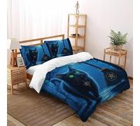 Gato Negro Bruja Funda De Edredón 3 Piezas 3D Impresa Magic MagicalAnimals con Cremallera Y Funda De Almohada Double（200x200cm） Microfibra Ropa De Cama para Adultos Y Niñas