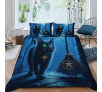Gato Negro Bruja Funda Edredon 3 Piezas con Impresión En 3D Magic MagicalAnimals con Cremallera Y Funda De Almohada King（220x240cm） Microfibra Ropa De Cama para Adultos Y Niñas