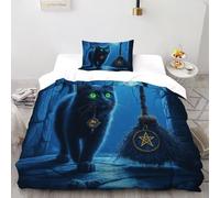 Gato Negro Bruja Juego De Funda para Edredón 2 Piezas 3D Impresa Magic MagicalAnimals con Cremallera Y Funda De Almohada Single（135x200cm） 100% Microfibra Ropa De Cama