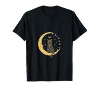 Gato Negro Bruja Luna Creciente Runas Celestial Felino Camiseta