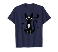 Gato Negro Brujo gótico con Luna Estrellas místicas Arte Nocturno Camiseta