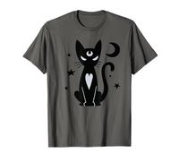 Gato Negro Brujo gótico con Luna Estrellas místicas Arte Nocturno Camiseta