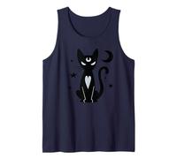 Gato Negro Brujo gótico con Luna Estrellas místicas Arte Nocturno Camiseta sin Mangas
