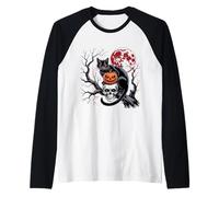 Gato Negro Calabaza Halloween Reliquias Noche Horror Crá Camiseta Manga Raglan