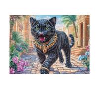 Gato Negro Caminando Puzzle 500 Piezas Colorido Vibrante Rompecabezas para Adultos Obra De Arte Familiar Estera Portátil DIY Creativo 500 PCS