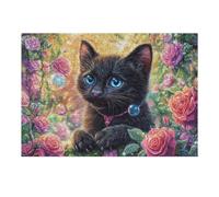Gato Negro Campo de Flores Puzzle 300 Piezas Obra De Arte Familiar Tiempo Feliz Rompecabezas 3D para Hombres Y Mujeres Juguete Educativo Desafío Intelectual 300 PCS
