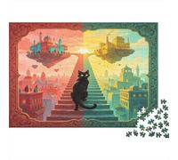 Gato Negro Ciudad Fantástica Puzzle de 1000 Piezas Puzzle para Adultos Escalera Mágica Relajante Decoración Familiar Regalo 70x50cm/1000pcs