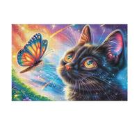 Gato Negro Colorido Puzzles 1000 Piezas Estera Portátil 3D Bloom Butterfly Night Rompecabezas Familiar para Adultos Aliviar Estrés Decoración Hogar Moderno Creativo 1000 PCS