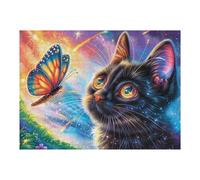 Gato Negro Colorido Puzzles 500 Piezas Entretenimiento Familiar Bloom Butterfly Night Rompecabezas 3D para Familia Juguete Educativo Aliviar Estrés Decoración Hogar 500 PCS