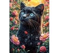 Gato Negro con Ojos Brillantes Rompecabezas 300 Piezas Cartón para Adultos Paisajes y Ciencia ficción Estimulación Cognitiva Mejora Coordinación Ojo-Mano Actividad Compartir Familia 300 PCS