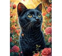 Gato Negro con Ojos Luminosos in A Flower Garden Puzzle 500 Piezas Impossible Creativo Fauna Mascotas Rompecabezas 3D Obra De Arte para Toda La Familia Juguete Educativo Decoración 500 PCS