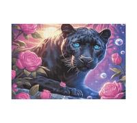 Gato Negro con Rosas Puzzle 1000 Piezas Aliviar Estrés Profundo Bestias fantásticas Rompecabezas Familiar para Hombres Y Mujeres Obra De Arte Decorativo Hogar 1000 PCS