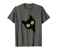 Gato Negro Curioso Mirando con Brillante Ojos Amarillos Illustrati Camiseta