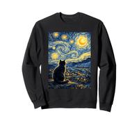 Gato Negro De Ensueño Van Gogh Pueblo Tranquilo Noche Estrellada Sudadera