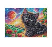 Gato Negro de fantasía Puzzles 300 Piezas Maquetas Educativas Avanzadas Cosmos Sill Interior Desafío Intelectual para Familia DIY Creativo Construir Juguete Educativo 300 PCS