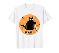 Gato Negro de Halloween con Cuchillo Sangriento ¿Qué ? Camiseta gráfica económica, Hombre, Blanco, M