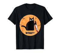 Gato Negro de Halloween con Cuchillo Sangriento ¿Qué ? Camiseta gráfica económica, Hombre, Negro, S