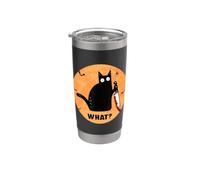 Gato negro de Halloween con cuchillo sangriento ¿Qué ? Vaso térmico de acero inoxidable de doble pared