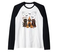 Gato Negro de Halloween | Gato Aterrador, Bruja y Vampiro Camiseta Manga Raglan