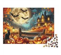 Gato Negro de Halloween Puzzles 1000 Piezas para Adultos, Juegos Educativos, Antiestrés, Fomenta Colaboración para Familia, Regalos 300pcs (40x28cm)