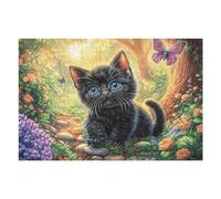 Gato Negro de Noche a la luz de la Luna Puzzle 1000 Piezas Impossible Creativo Único Rompecabezas 3D Obra De Arte para Toda La Familia Juguete EduGatoivo Decoración 1000 PCS