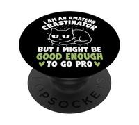 Gato Negro Divertido Procrastinación Humor Sarcástico PopSockets PopGrip Adhesivo