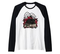Gato Negro Durmiendo En Brujas Grimorio con Rosas Espinas Camiseta Manga Raglan