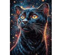 Gato negro en cielo estrellado mágico Puzzles 300 Piezas Maquetas 3D Construir Sin Pegamento Animal salvaje mascota Cute Rompecabezas Educativo Para Familia Desafío Intelectual Decoración Hogar 300 PC