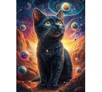 Gato Negro en el Bosque cósmico Puzzle 300 Piezas Cartón Blanco Premium para Coleccionistas Animal de Cuento de Hadas de acompañamiento Entrenamiento Memoria Hobby Colección Regalo Ori