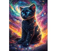 Gato Negro en el Espacio Rompecabezas 500 Piezas Cartón Grueso para Mayores Cuentos de Hadas fantásticos de Animales Salvajes Noches Juegos Familiares Estimulación Mental Regalo San Valentín 500 PCS