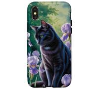 Gato negro en flores de primavera - Elegante diseño floral morado Carcasa para iPhone X/XS